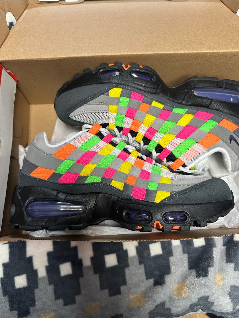 Kids Neon Checkered Athletic Sneakers - Gray with Multicolor Accents